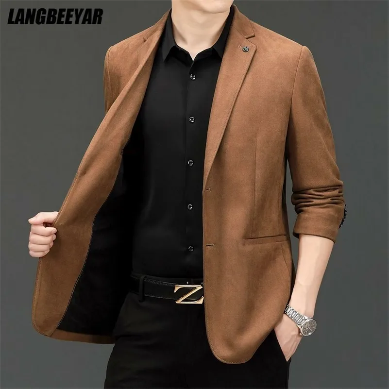 High End Projektant Marka Luksusowy Casual Fashion Elegant Blazer Jacket Party Brown Drogie Trendy Garnitur Płaszcz Męskie Odzież 211120