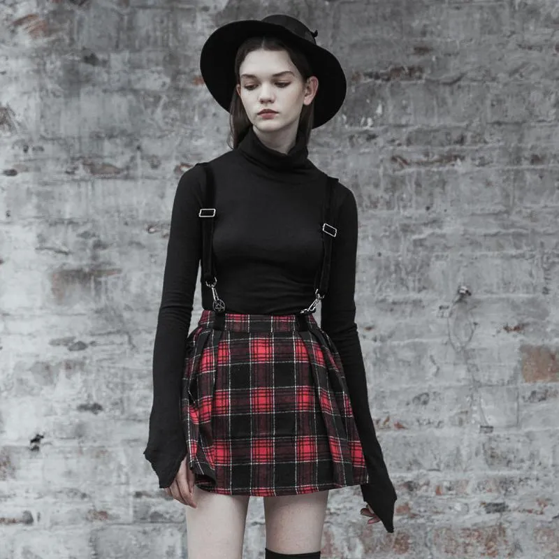 Spódnice Punk Rave Kobiety Dark Girl A wahadło Platforma Plaid Suspender Half Spódnica Casual Short