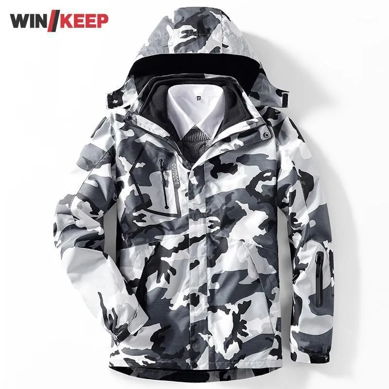 Giacche da sci Amanti dell'outdoor Camouflage Abbigliamento sportivo con cappuccio Giacca da trekking Inverno Impermeabile Snowboard Cappotti da uomo in caldo pile Giacca a vento