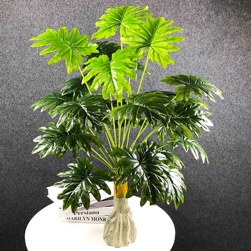 95cm 24 feuilles grandes plantes artificielles Monstera palmier tropical faux plantes vertes Real Touch feuilles en plastique décor à la maison 210624