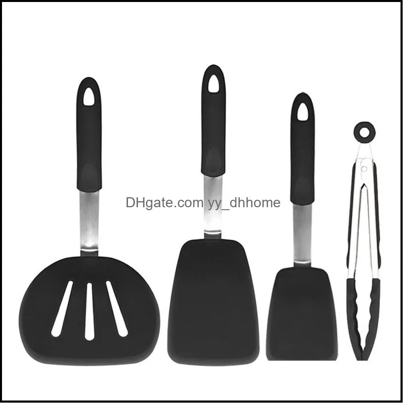 4pcs/set Silicone Turners Spatula Set Pancake Flippers Non Stick Rubber Kitchen Utensil for Cooking Fish Steak Eggs JK2001