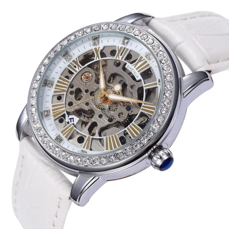 Wristwatches 2021 Women Skeleton Automatic Self-Wind Watch Dress Watches Rhinestone Mechanical Girl's Gift Relogio Feminino