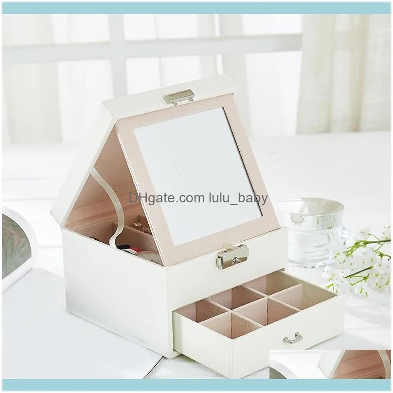 Jewelry Box Simple Double-Layer PU Leather Storage Earrings Ring Creative Pouches, Bags