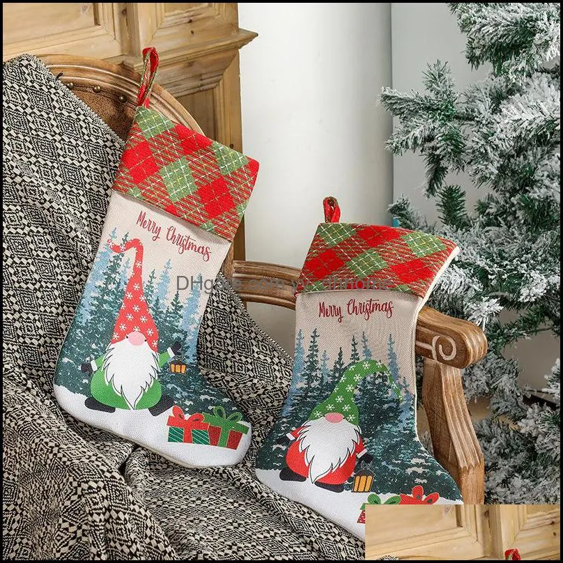 Christmas Stockings Gnome  Plaid Kids Gift Treat Bags Holiday Party Xmas Tree Fireplace Decoration XBJK2109