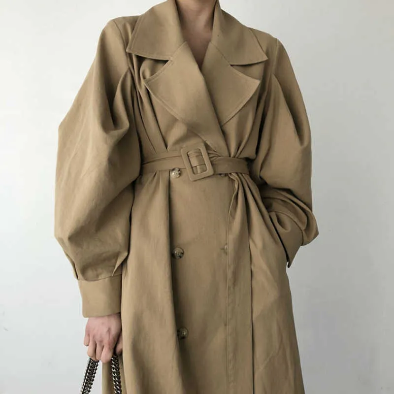 England style Winter Arrival office lady Long Coat Women Double Breasted Large Chic Casual Vintage Outwear Slim Trench 210608