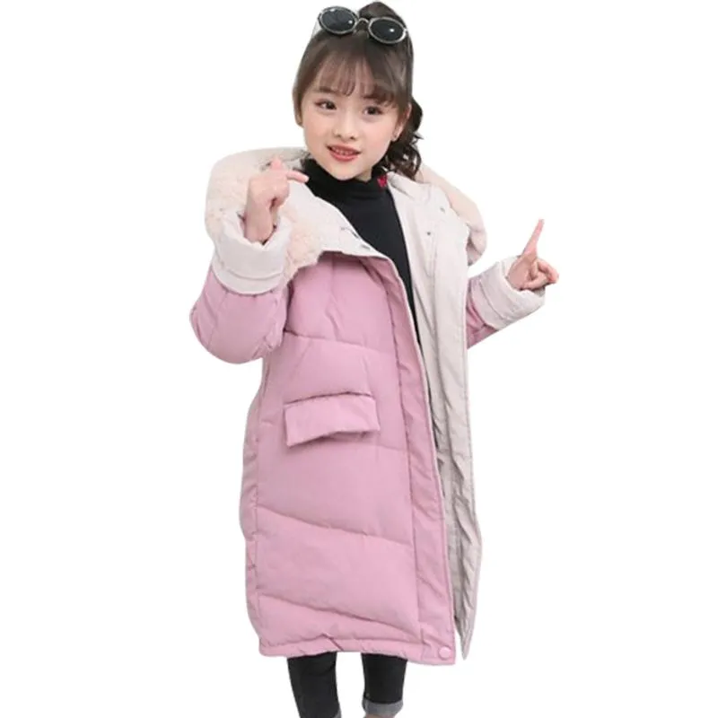 Jackor Girls Long Coat Parka Tjock Varm Girl Cotton Padded Children's Jacket Winter Clothing