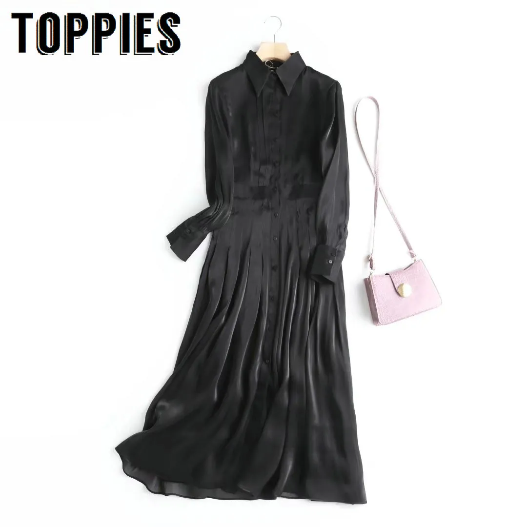 토피 여성 블랙 롱 드레스 봄 새로운 긴 이리 드레스 순수한 색상 vestido
