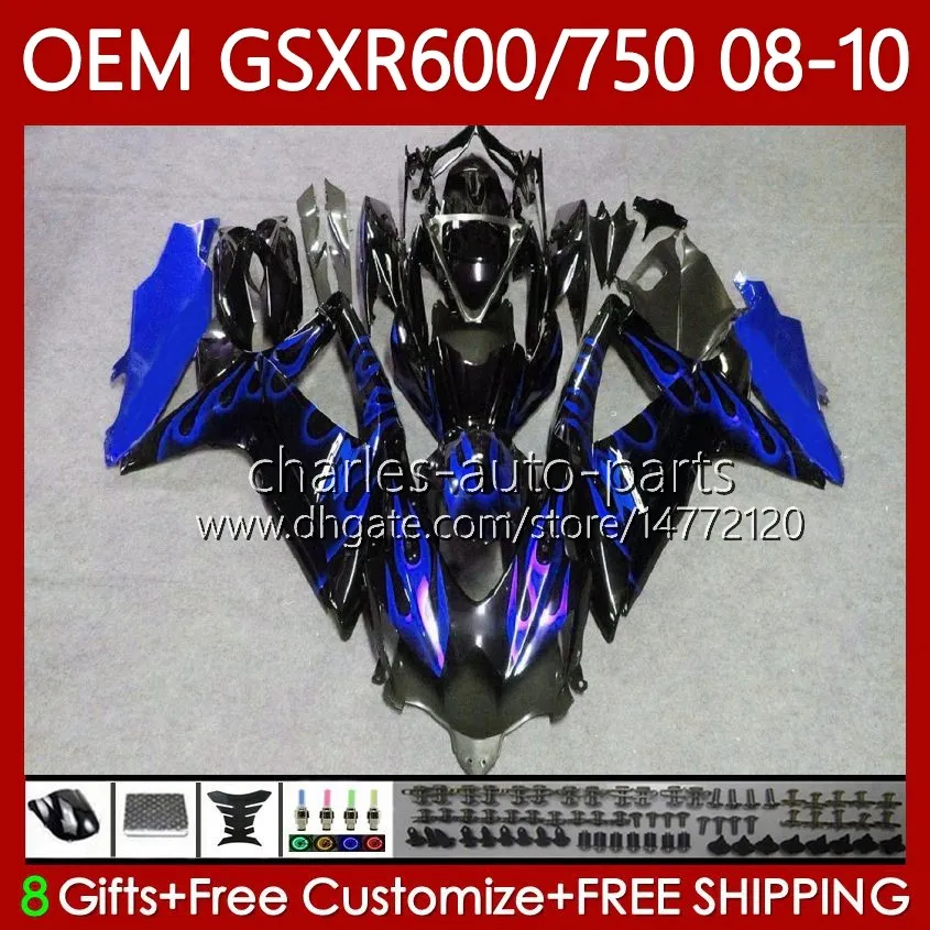 Инъекционная плесень для сузуки Body GSXR 600 750 CC 600CC 750CC GSXR600 K8 GSX-R750 88NO.175 GSXR-600 GSXR-750 08 09 10 GSXR750 GSX-R600 2008 2009 2010 2010 OEM Fairing Blue Flame