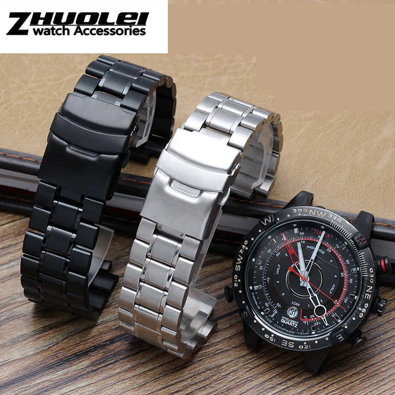 Mens Stainless Steel Watchband With Lug End Compatible With Timex T2n720 T 2n721 Tw2r55500 And T22n705 Silver And Black Black Bracelet For Men H0915 From Sihuai05 17.89 DHgate.Com