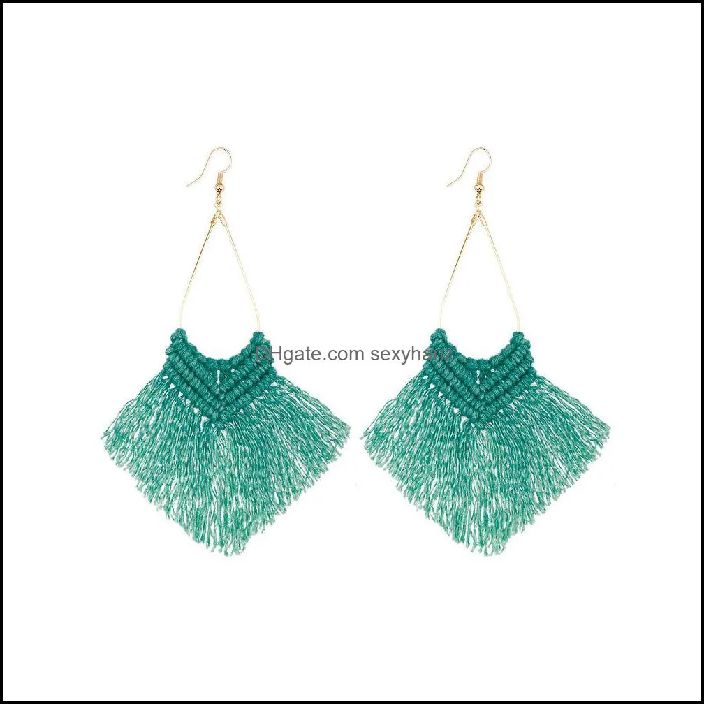 S1086 Hot Bohemian Fashion Jewelry Hand-woven Hoops Braided Knotted Earrings Antique Style Tassels Earrings