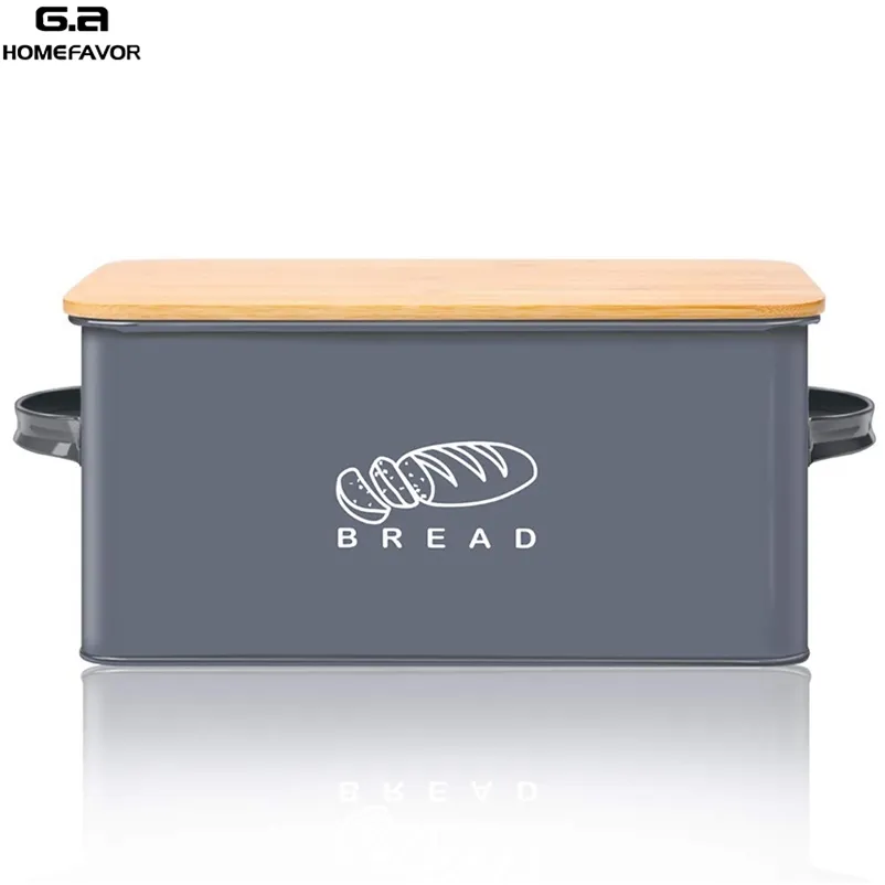 Aufbewahrungsboxen Brotkästen mit Bambus-Schneidebrettdeckel Metall verzinkte Snackbox-Griffe Design Küchenbehälter Home Decor 210315