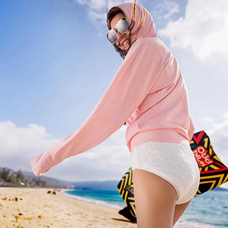 Women's Jackets OhSunny Summer Long Sleeve Hoodie Face Headcover Anti-UV Sun Protection Breathable Women Thin Beach Coats