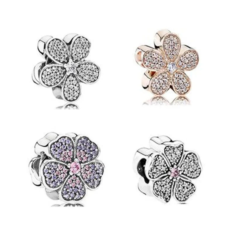 Pave Daisy flores encantos para fazer jóias se encaixa encantos originais 925 pulseiras de prata pulseira mulher DIY esterlina prata grânulos q0531