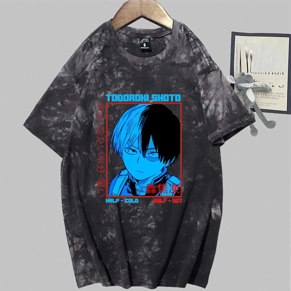 Hete anime My Hero Academia Korte mouw Ronde hals Tie Dye Print T-shirt Y0809