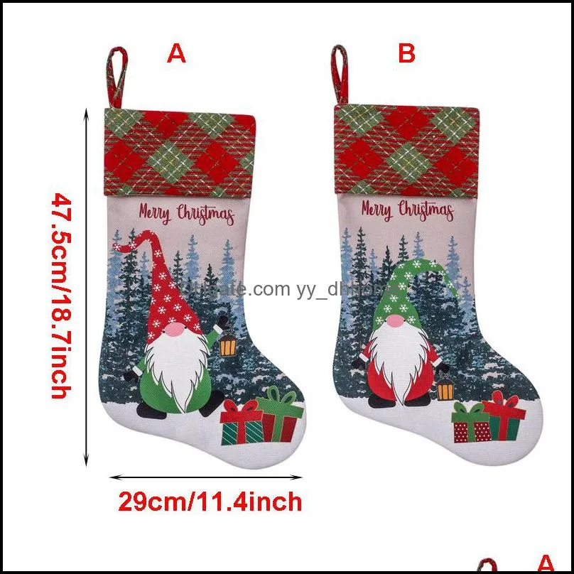 Christmas Stockings Gnome  Plaid Kids Gift Treat Bags Holiday Party Xmas Tree Fireplace Decoration XBJK2109