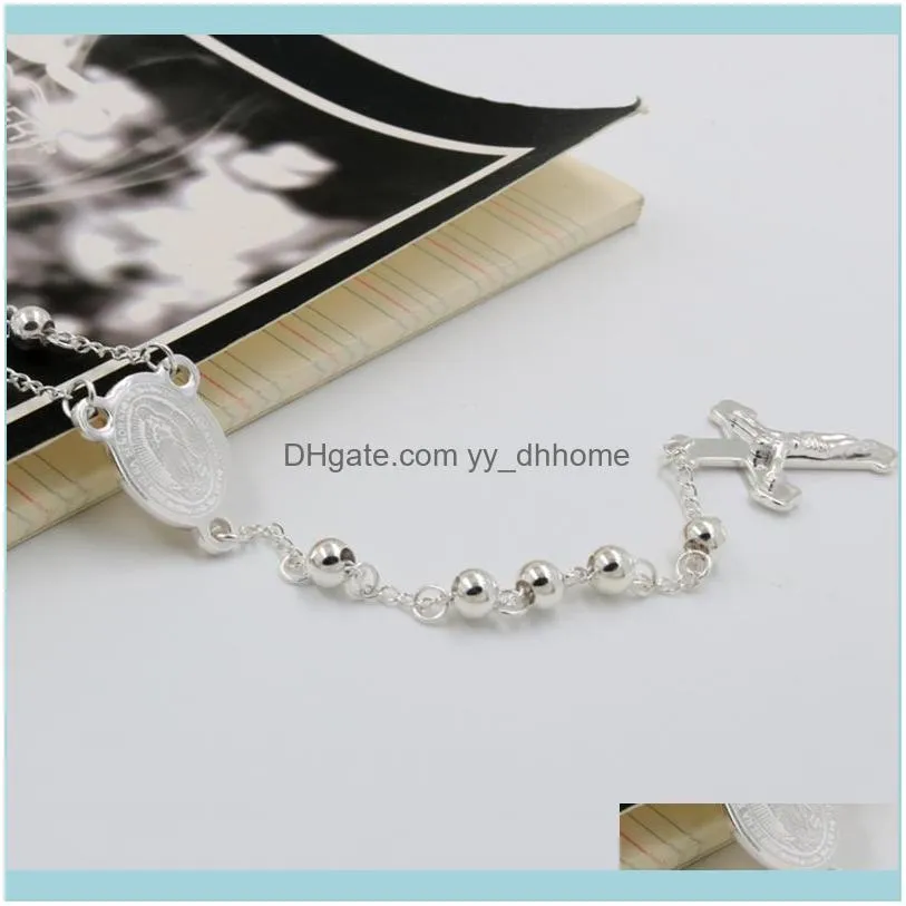 Chains 1 Catholic Religious,Women/Men Pure White Plated Christian Virgin Mary Rosary Necklace High Quality Jewelry Cross Jesus Pendant