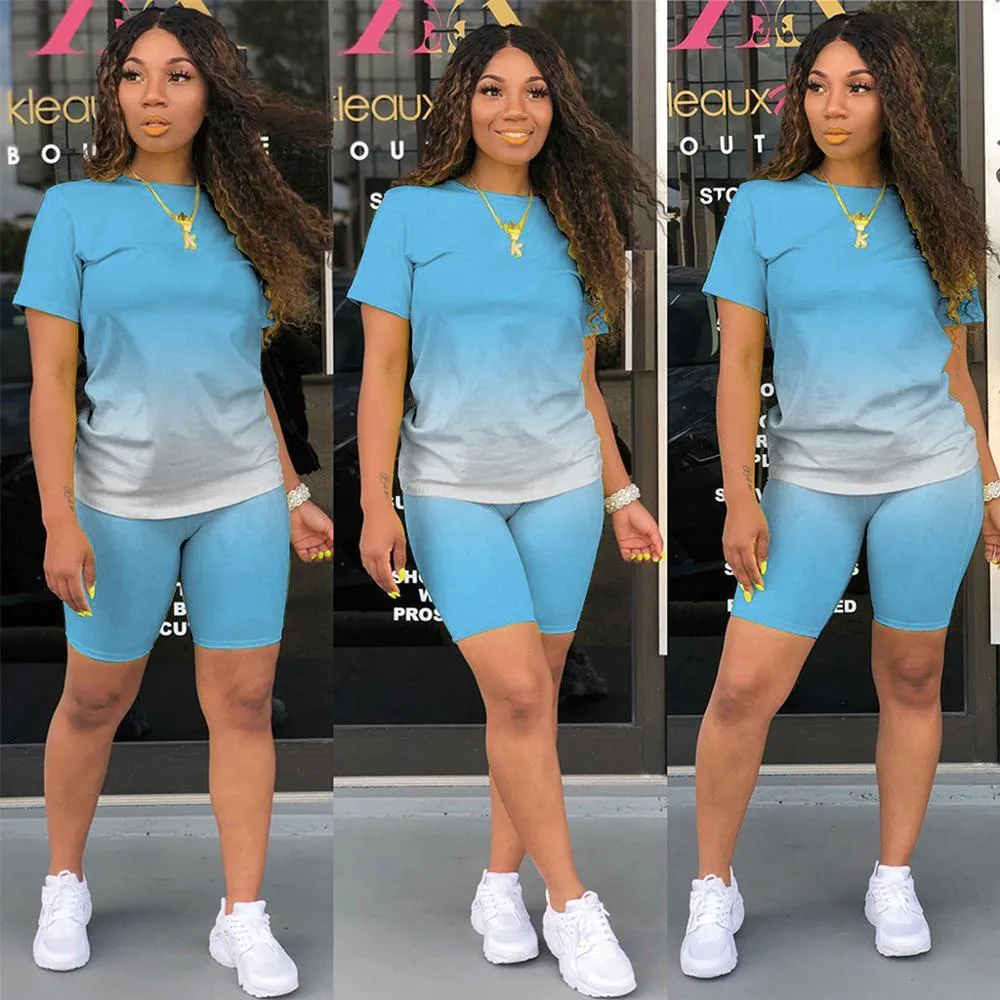 Gradient Color Bodycon Tracksuit Set For Women Wjustforu Two Piece Crop Top  And Joggers With Women In Biker Shorts Perfect For Summer Casual Wear  210302 From Cong02, $18.07