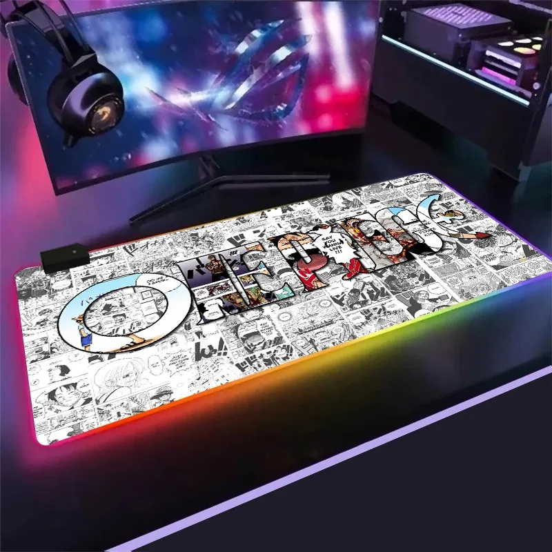 Anime une pièce grand ordinateur clavier tapis Rgb surdimensionné Led brillant tapis de souris jeu lumineux tapis de souris USB pour PC tapis de souris