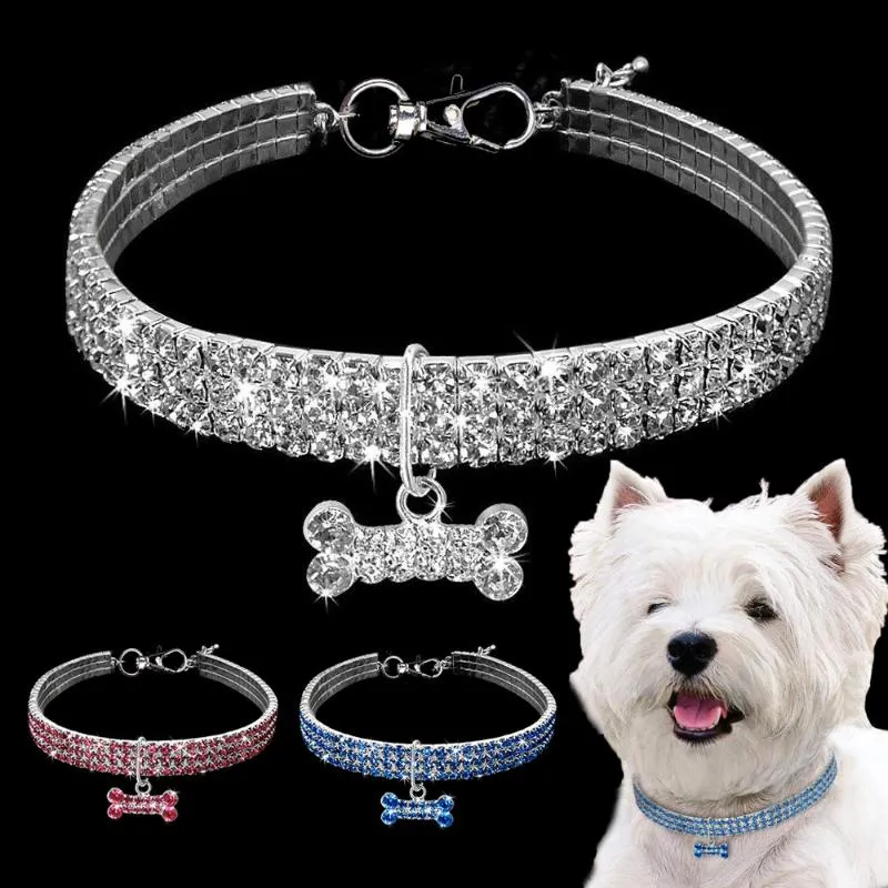 Dog Collars & Leashes Bling Cat Collar Rhinestone Bone Adjustable Necklace Luxury Kitten Puppy Pet Belts Accessories For Small Dogs Stuff