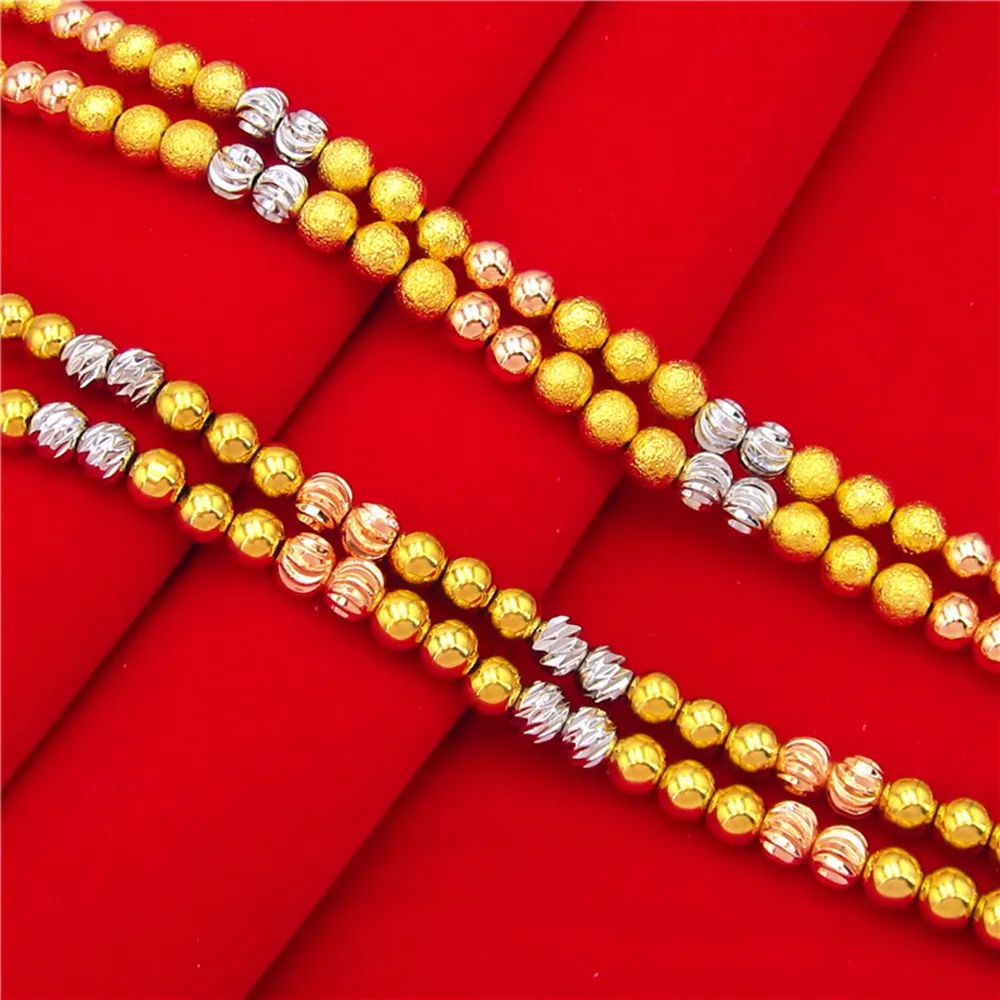 3 couleurs perles chaîne collier femmes hommes or 18 carats rempli classique lisse mat clavicule bijoux cadeau