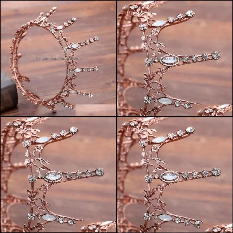 FORSEVEN Baroque Luxury Crystal Crowns Bridal Hair Jewelry Full Circle Tiaras de Noiva Wedding Hair Accessories Decoration JL Y1130