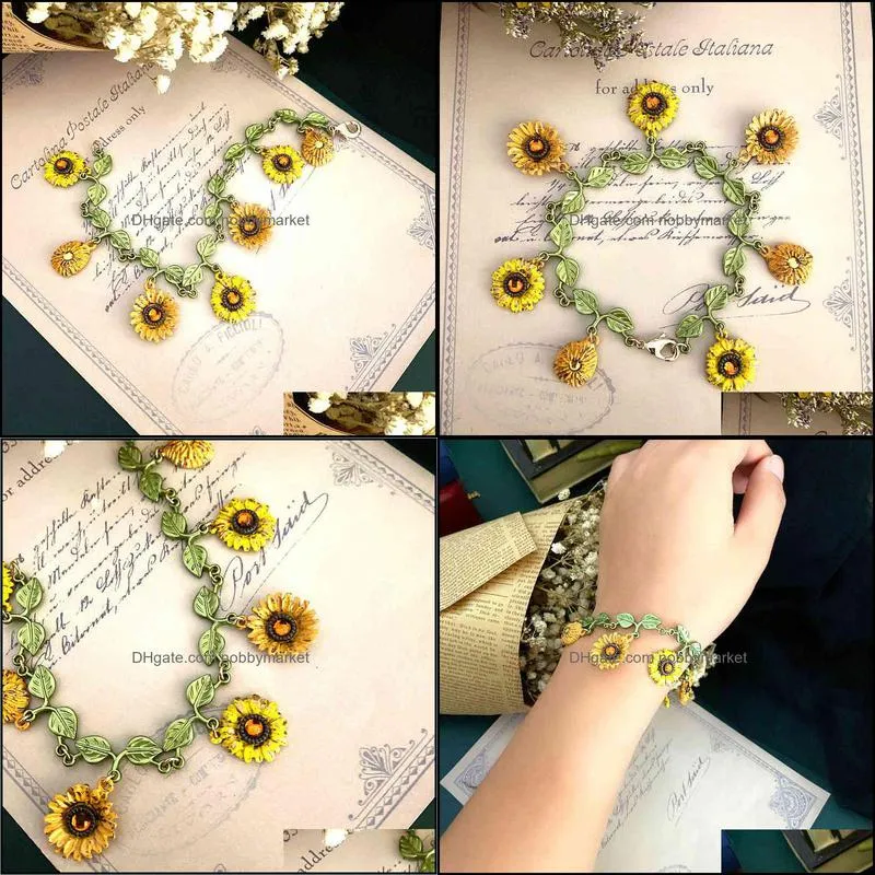 Artistic French forest plant Van Gogh sunflower series exquisite bracelet