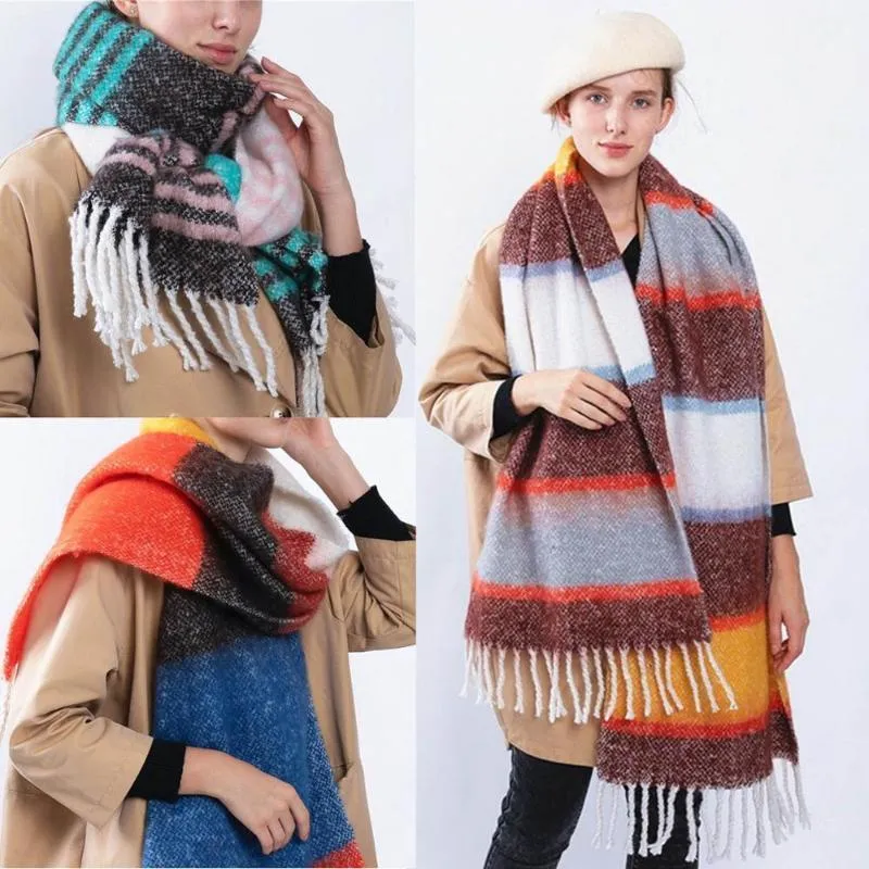 女性多色ストライプスカーフ多目的Shawl Bufandas Invierno Mujer Szalik zimowyサイクリングキャップマスクのための冬のファッションドレス2022