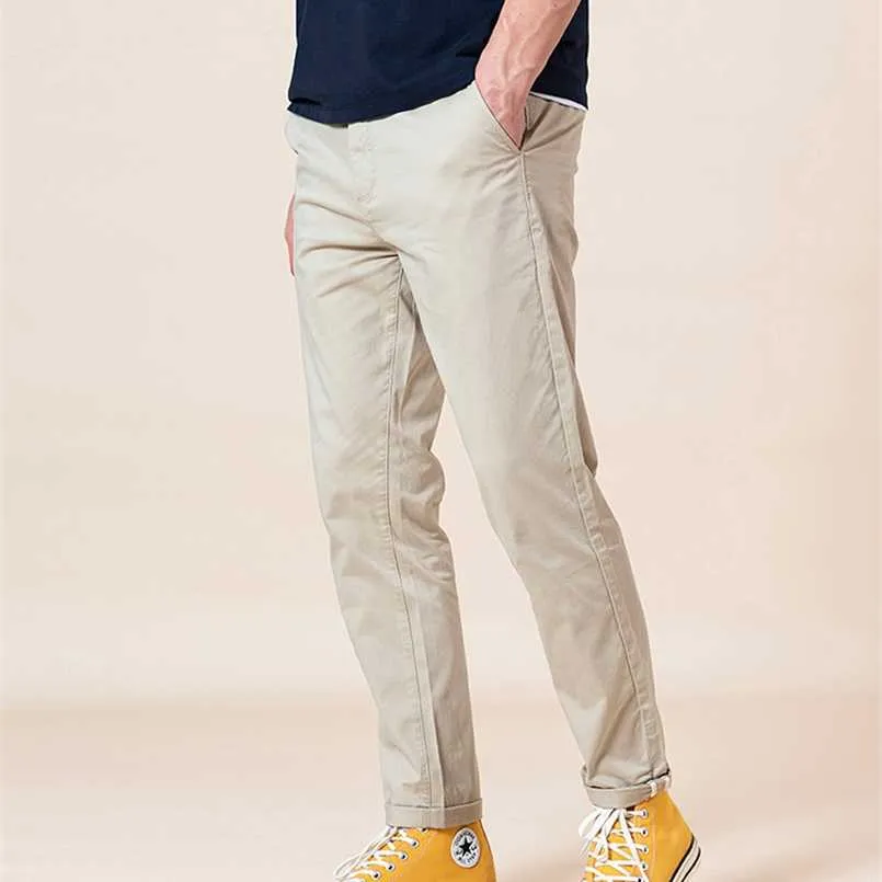 SIMWOO Printemps Été Slim Fit Pantalon effilé Hommes Enzyme Lavé Classique Chinos Basic Plus Taille Pantalon SJ150482 211112