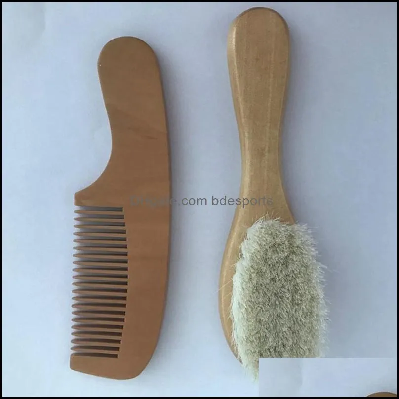 Born Baby Natural Wool Wooden Brush Comb Hair Infant Head Massager Portable Bath Accessory Set