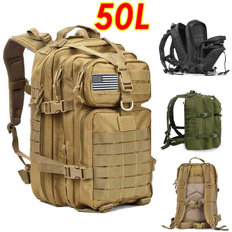 Backpacking Packs 50l Large Capacity Army Men Tactical Rackpack 3P Softback Outdoor vandring camping ryggsäck jakt camping resväska p230510