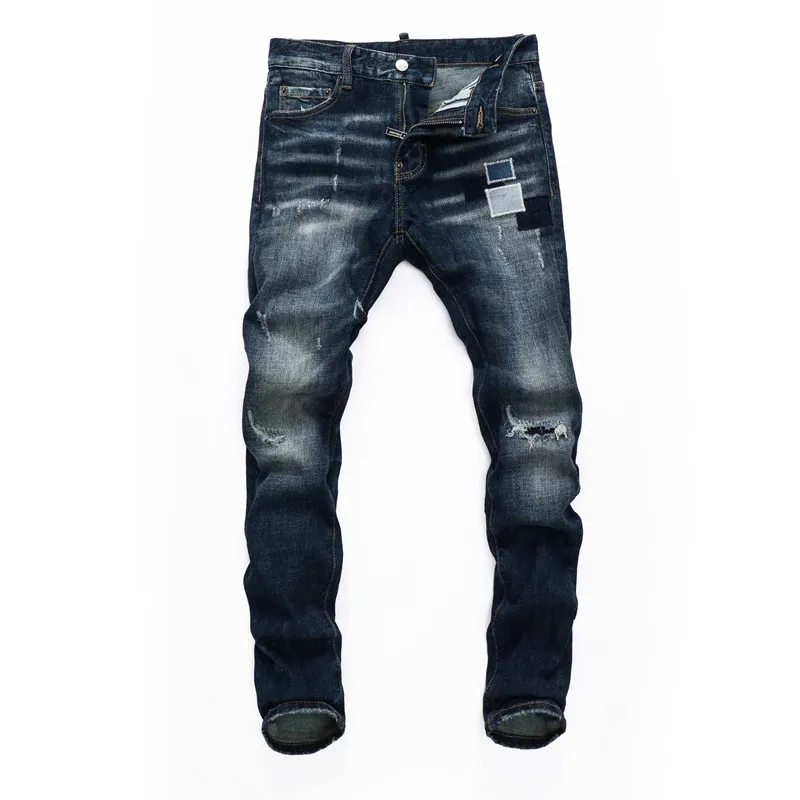 Black Hole Jean Pants Rhinestones Patchwork Ripped Tights Jean Men European  Brand Jean Pant Men Slim
