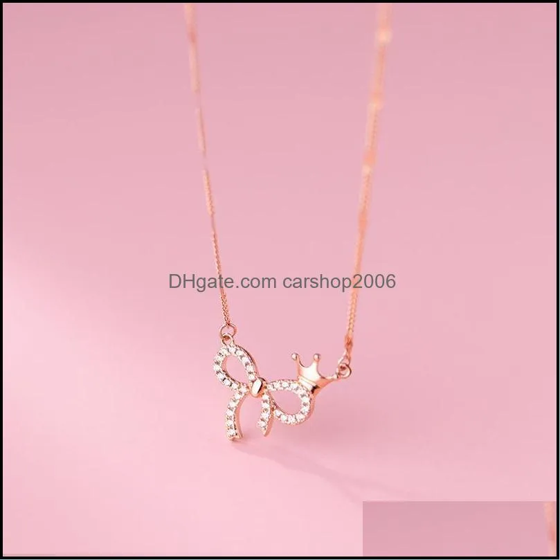 Chains Solid 925 Sterling Silver Necklace For Women Teen Girls Zircon Star Bowknot Cute Dainty Choker Necklaces Sweet Korean Jewelry