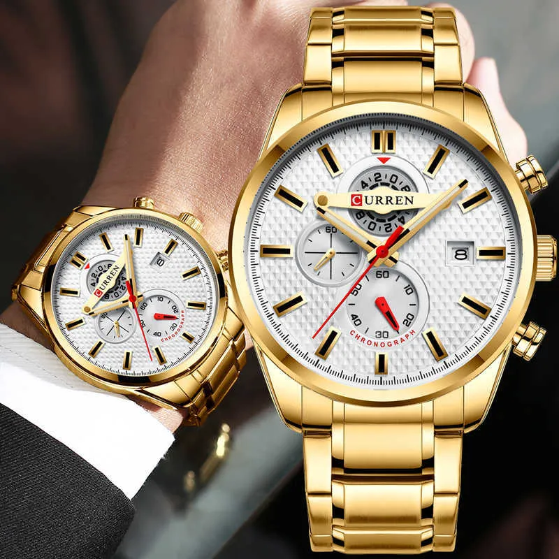 Curren Relogio Masculino Herrenuhren Top-Marke Luxus Chronograph Männlich Gold Armbanduhren Edelstahl Goldene Uhr Männer 210527