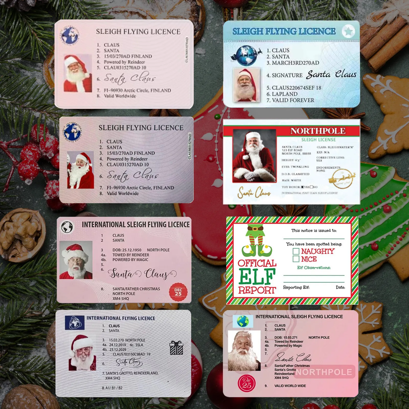 Xmas Gift Santa Claus Flight Cards Sleigh Riding Licence Tree Ornament Christmas Decoration Old Man Driver License Entertainment Props New Year Wishes