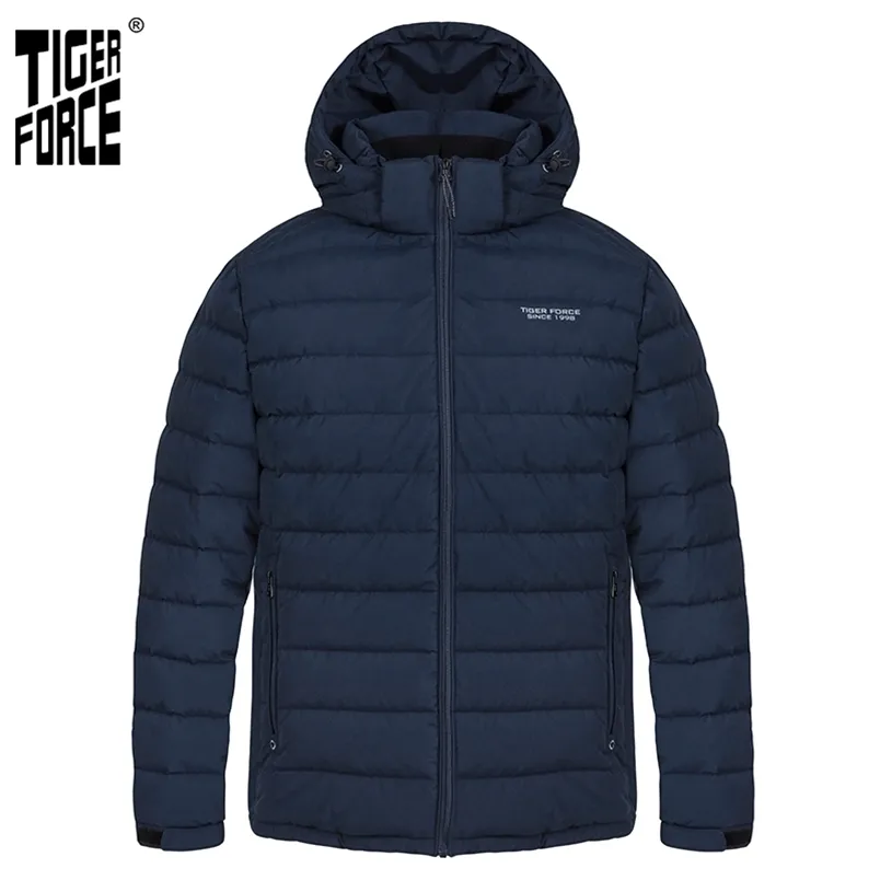 TIGER FORCE Giacca invernale da uomo Giacche con cappuccio medio-lunghe Spessa blu scuro Sport Casual Parka uomo cappotto 70769 210818