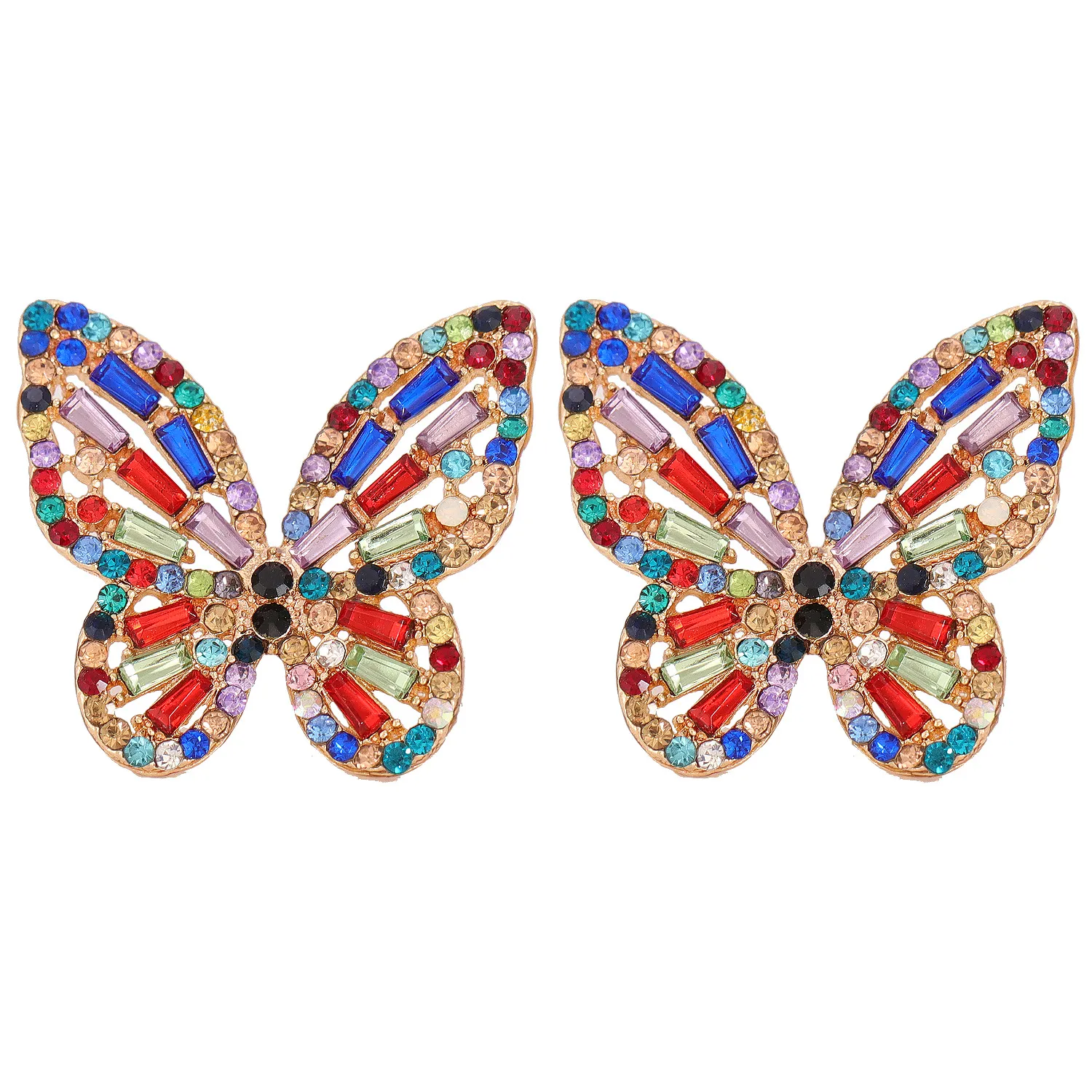 Handgjorda stora rhinestone örhängen insekt fjäril droppe örhängen glänsande färgglada romantiska brud smycken