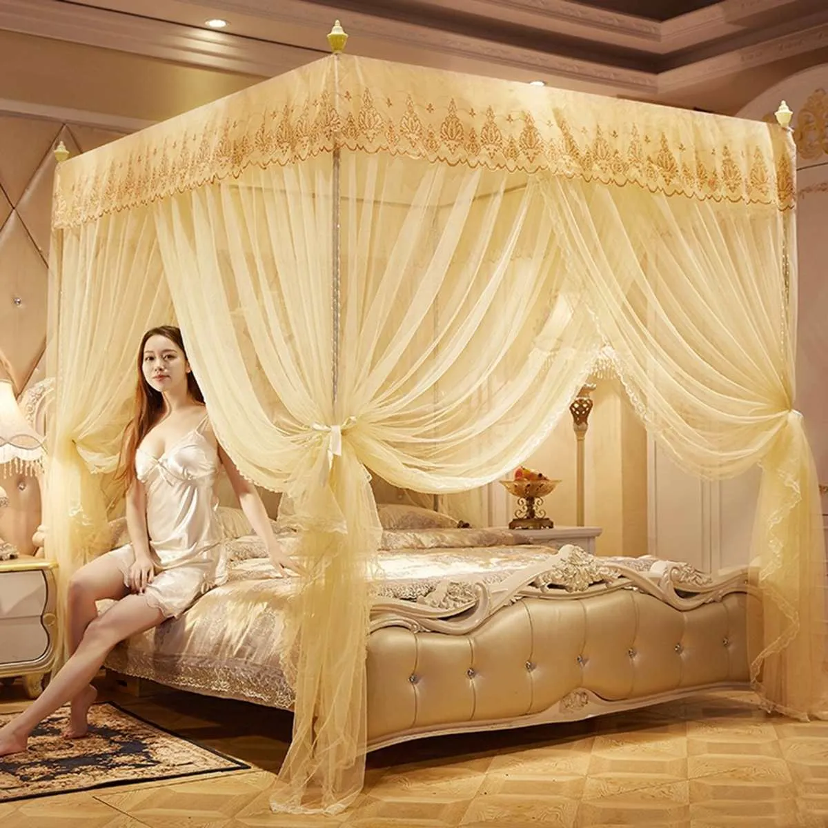 Elegant Canopy Mosquito Net For Double Bed Mosquito Repellent Tent Insect Reject Canopy Bed Curtain Bed Tent 210316