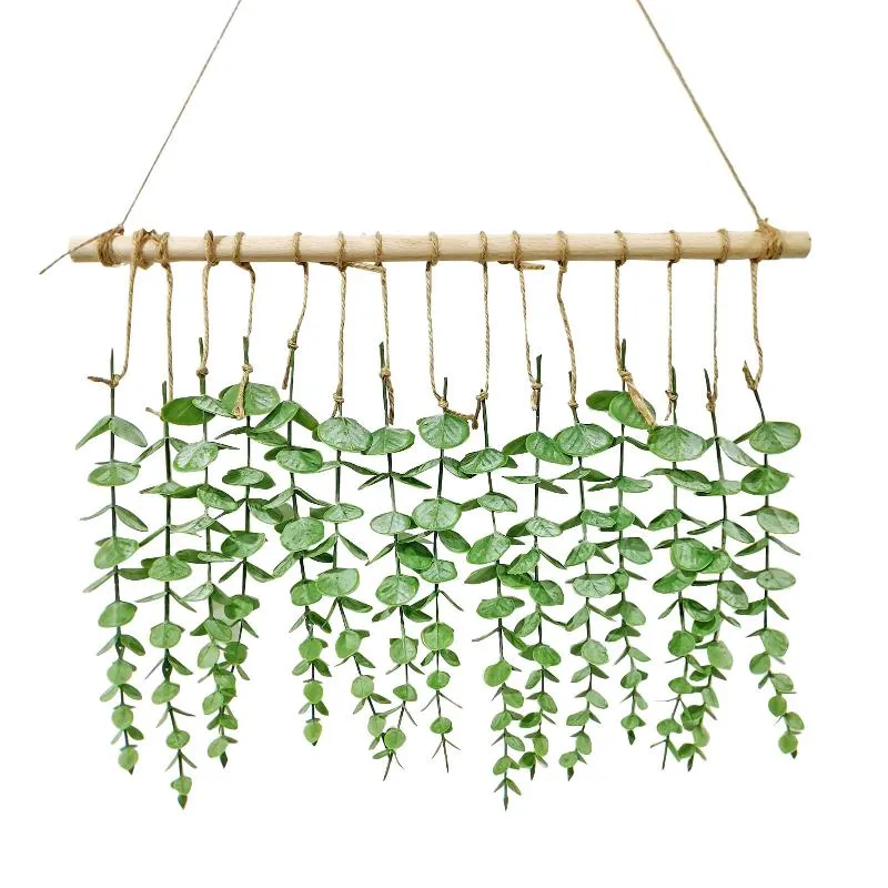 Couronnes De Fleurs Décoratives Avec Bâton En Bois Salon Verdure Plante Artificielle Ferme Décor À La Maison Feuillage Rustique Fête Eucalyptus Vi