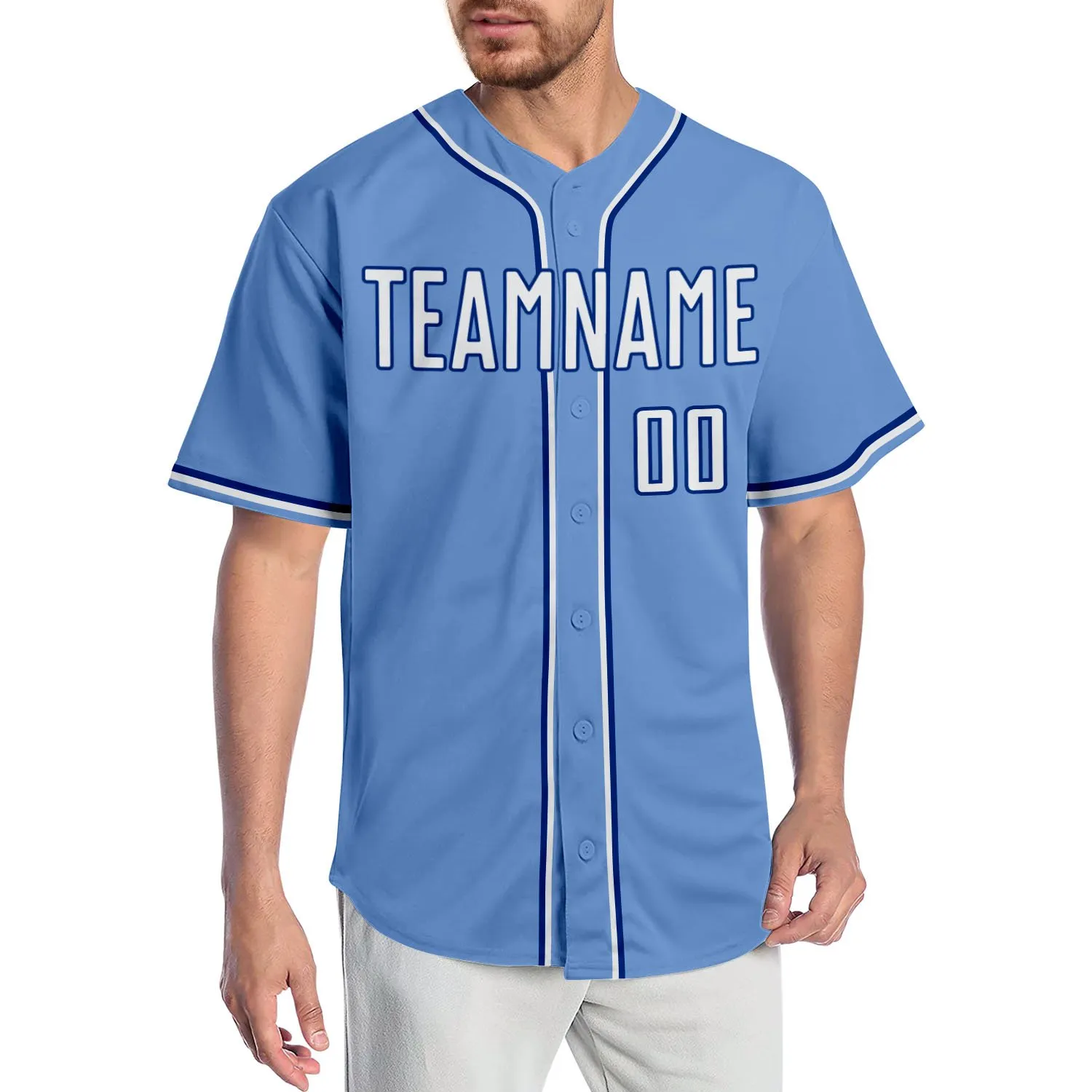 Niestandardowy jasnoniebieski biały-royal-0008 autentyczna koszulka baseballowa