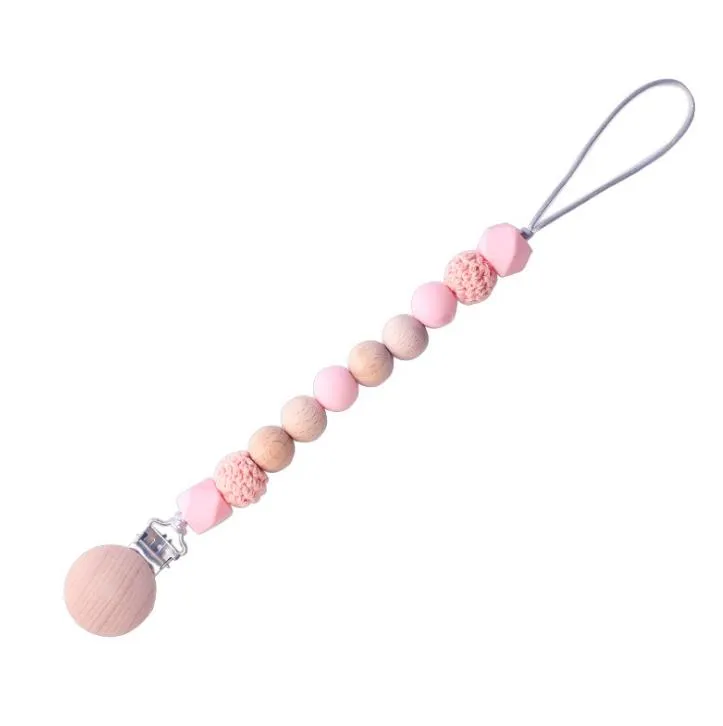 DIY Baby Clip Chain Holder Wood Beaded Pacifier Soother Holder Clip Nipple Teether Dummy Strap Chain Good quality