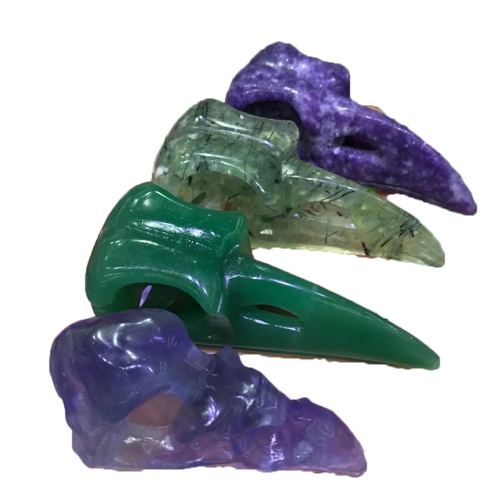 Prezent Naturalny Kryształ Cyzelowanie Wrona Czaszka Obsidian Fluoryt Prehnite Kamień Mineralny Kwarcowy Reiki Healing Home Decor Hallowmas