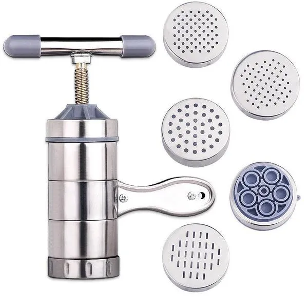 Máquina Manual Para Hacer Pasta - Acero Inoxidable, 5 Cabezales, Compacta (18x13x6 Cm)