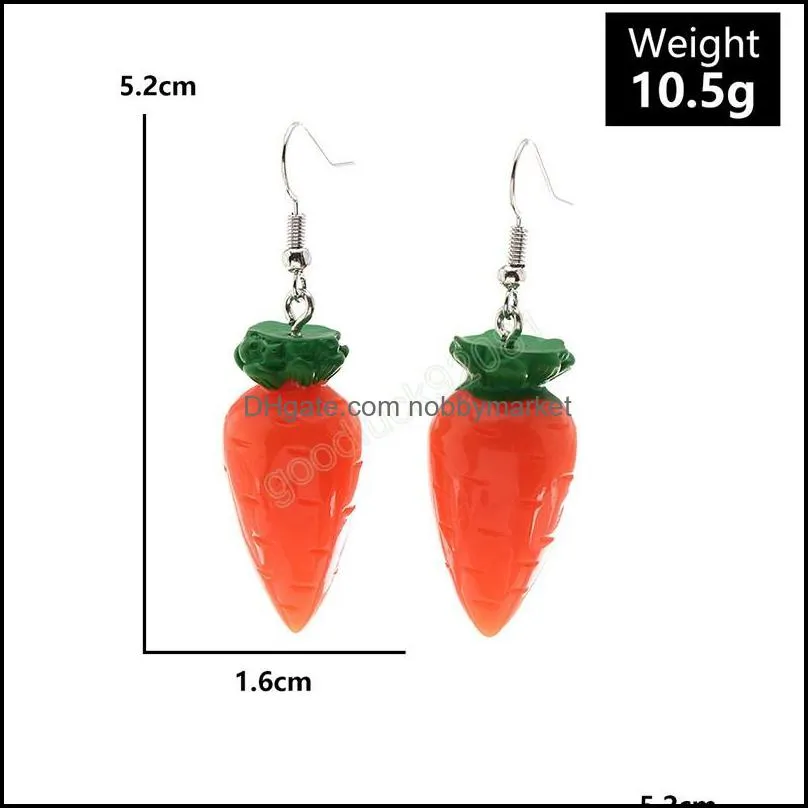Women Resin Vegetable Drop Earrings Cute Simulated Funny Carrot Mushroom Tomato Pendants Dangle Earrings Jewelry Gifts