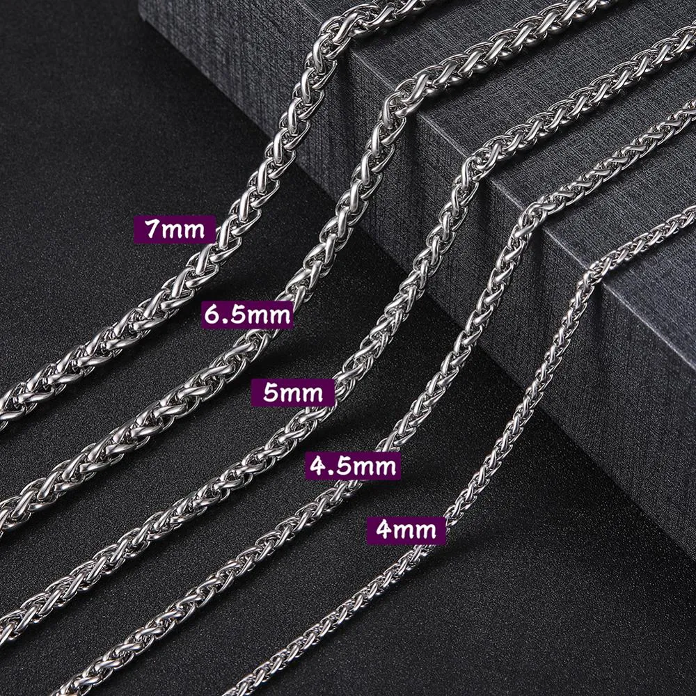 Teamer Woven Link Rope Chain Unisex Wheat Chain Men's Chain Necklace Woven Stainless Steel Necklace Heavyweight Punk Jewelry