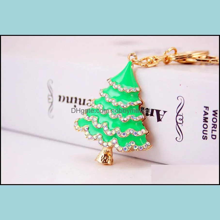 Rhinestone Girls Jewelry Christmas Tree Pendant Crystal Keychains Women Bag Decorations For Party Accessories