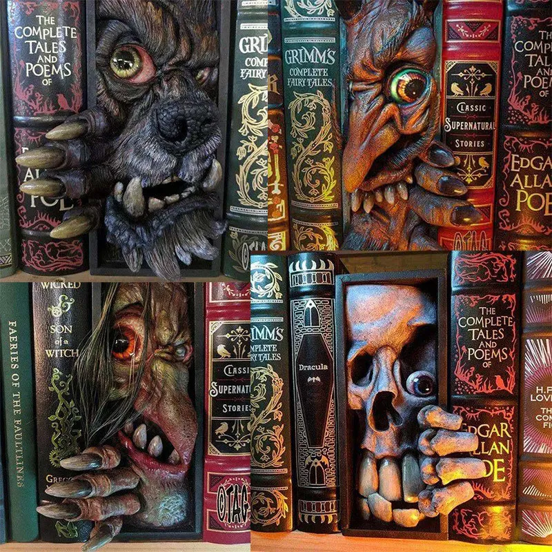 BookNook Monsters Toy Halloween Resin Bookends Bokningsskulptur Bokhylla Inredning Skräck Peeping på bokhylla Monsters