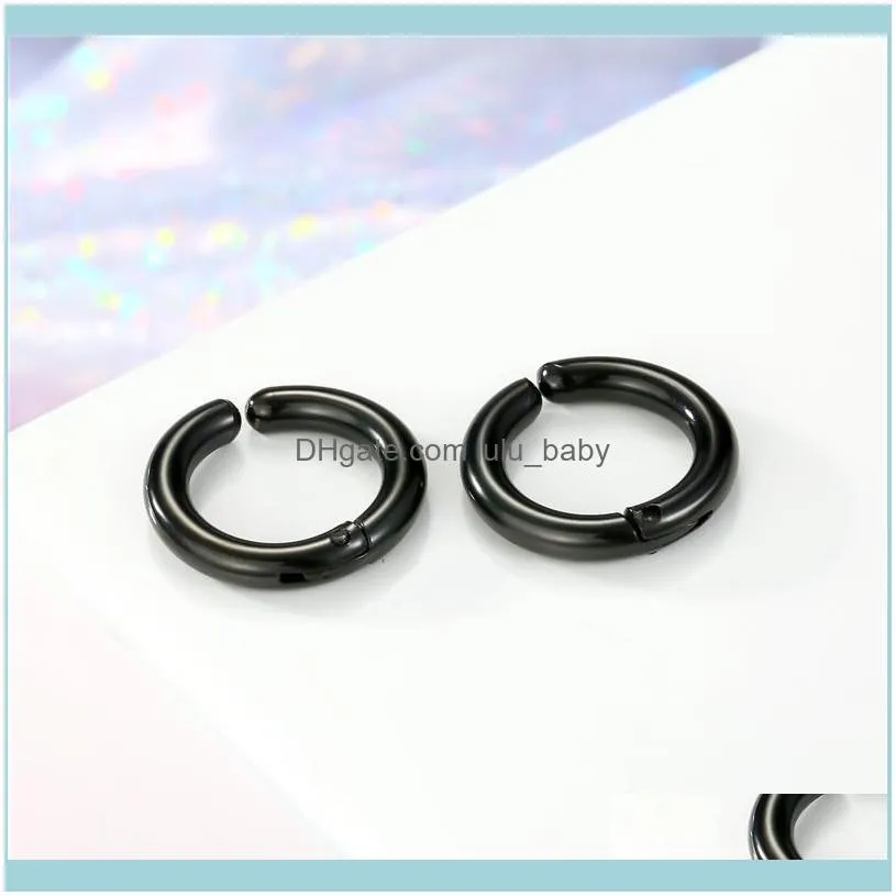 Hoop & Huggie 1PC Punk Stainless Steel Earrings For Women Men European Black Color No Pieced Hole Circle Ear Clips E17-P1