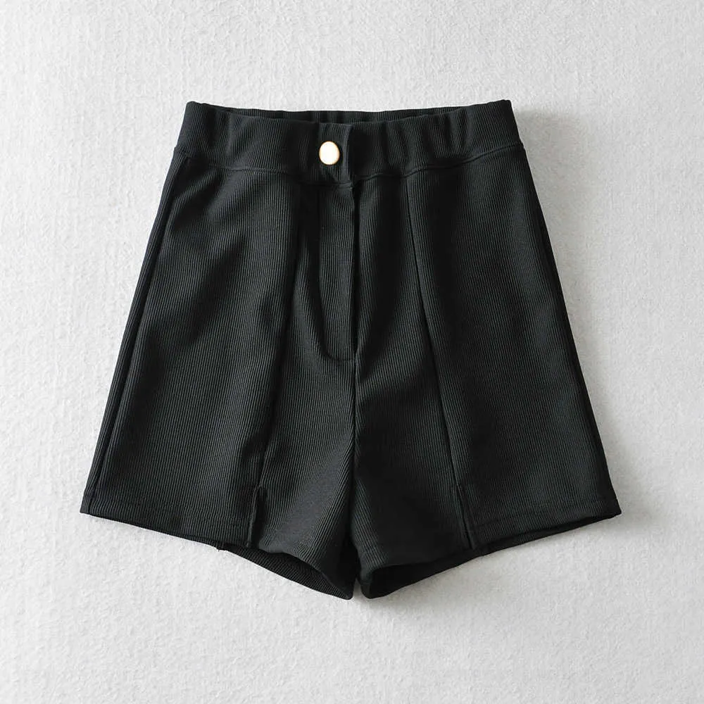 Vårelastiska midja Split Bottoms Shorts Casual Black Crepe 210607