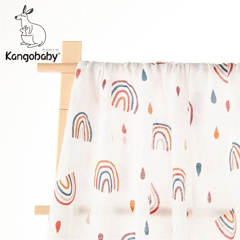 Kangobaby #Rainbow Island# Cute Fashion 100% Cotton Baby Muslin Swaddle Blanket 210309