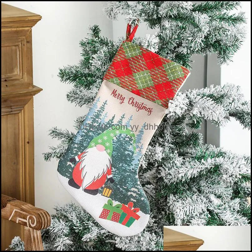 Christmas Stockings Gnome  Plaid Kids Gift Treat Bags Holiday Party Xmas Tree Fireplace Decoration XBJK2109